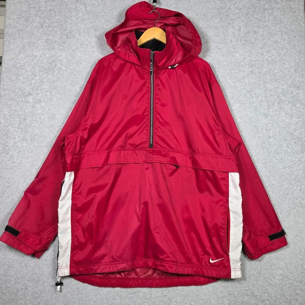 Vintage Nike Jacket Mens XL Red Quarter Zip Windbreaker Loose Vented Mesh Lined